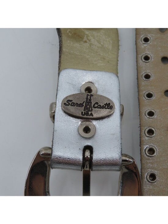 Sand Castle Womens Silver Tone Leather Metal Mesh Studded Rhinestone Belt VTG main image 7